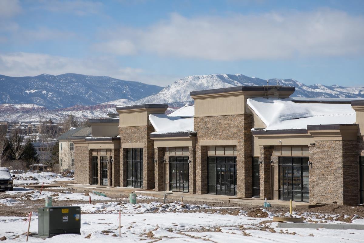 Commercial tenant improvement project site in Monument, CO at elevation with winter conditions