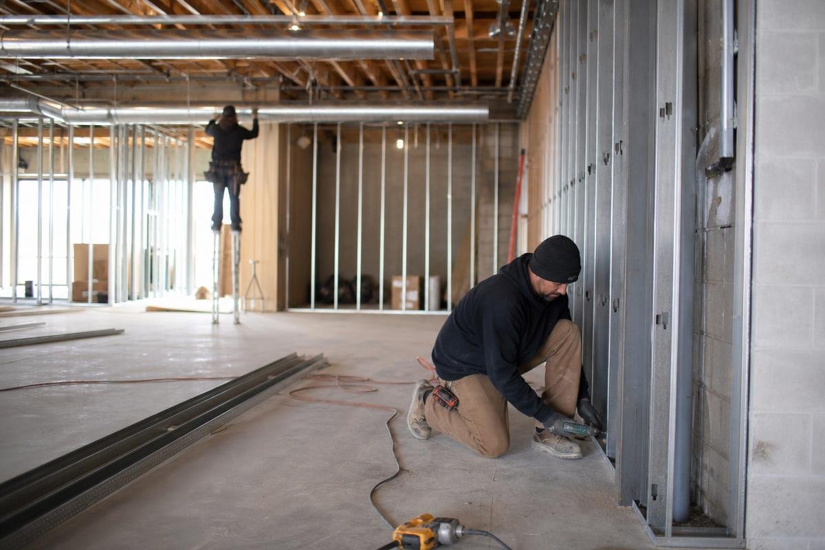 Retail construction crew coordinating a Colorado Springs storefront project