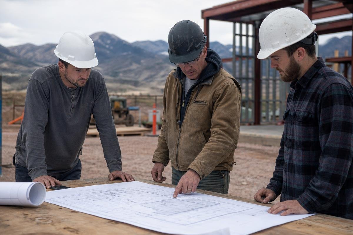 Commercial building contractor in Colorado Springs framing a new commercial structure