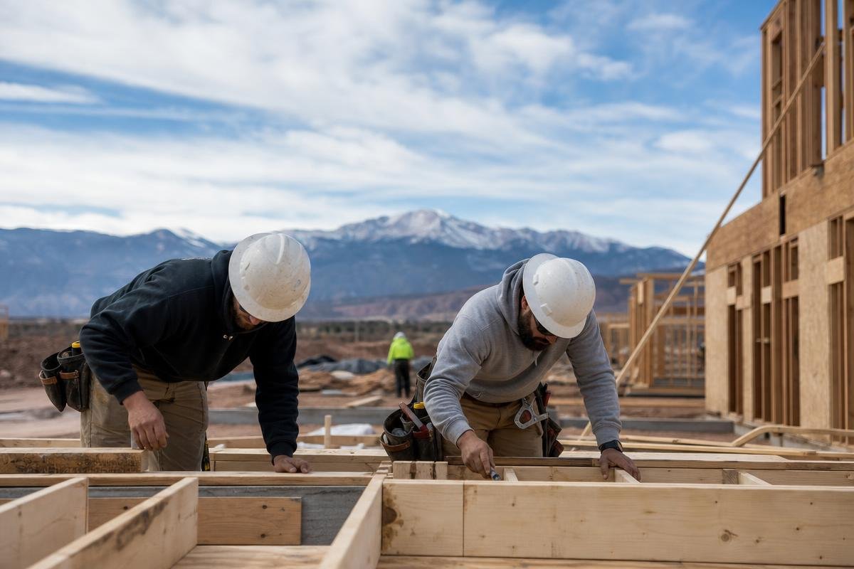 Ivory Ridge crew framing a commercial building near Colorado Springs, CO