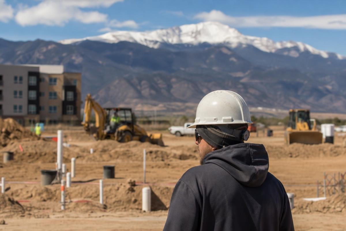 Ivory Ridge project leads reviewing commercial construction plans on site